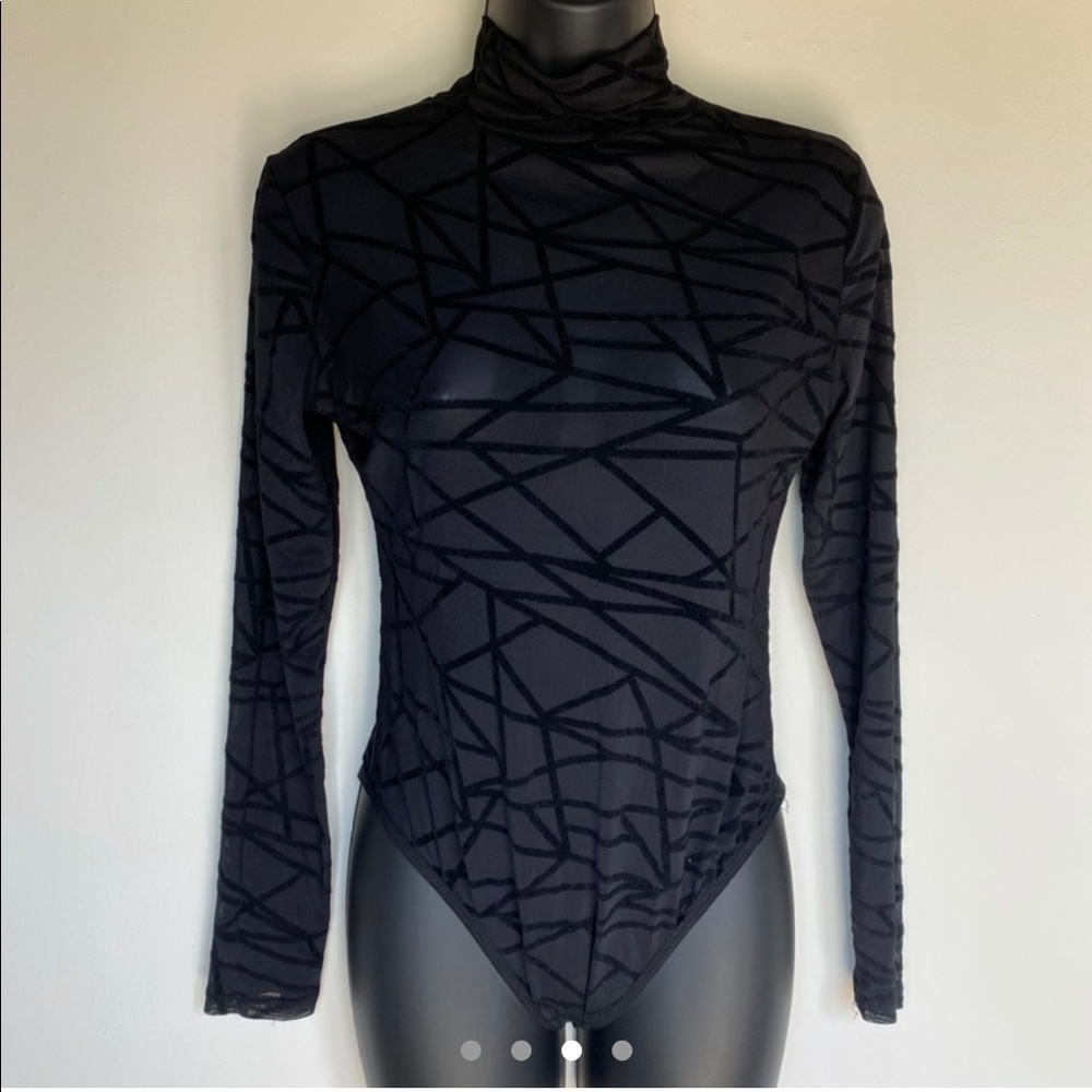 Black sheer cross pattern bodysuit